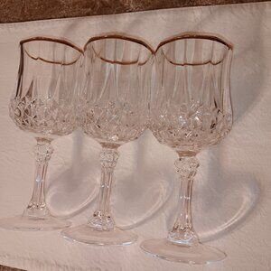 Set of 3 Cristal d'Arques Durand Longchamp crystal wine glasses
